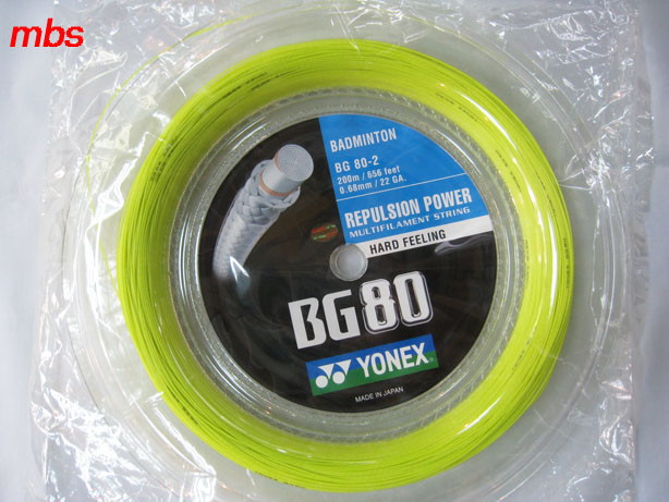 New Yonex BG80 Badminton String 80 Yellow 656ft 200m Reel 0.68mm 22 Gauge 
